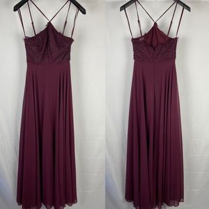 Lulu’s lace strappy shoulder maxi dress burgundy XS dark red
